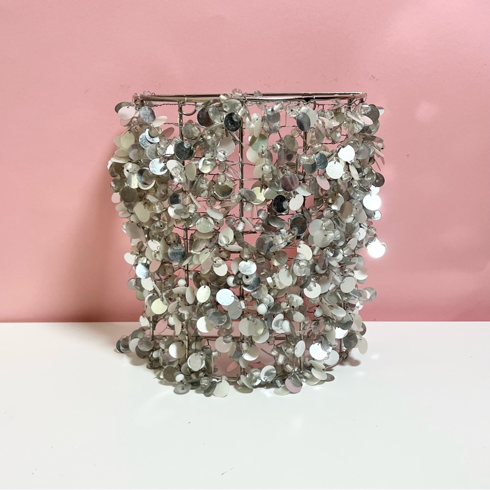Vintage Y2K 2000s mcbling silver sequins candle holder